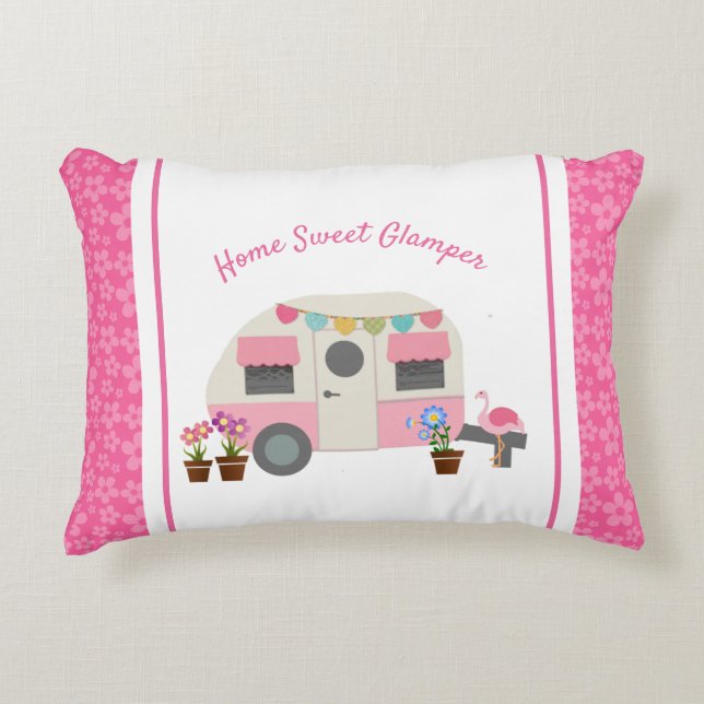Roze Thuiszweet Glamper Accent Pillow Kussen (Voorkant)