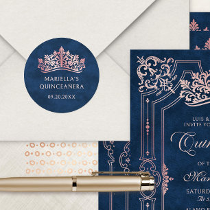 Roze Tiara kroon Elegante Quinceanera Ronde Sticker