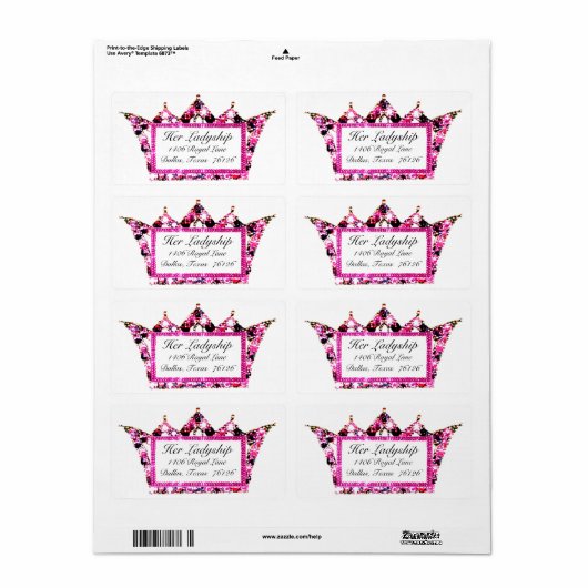Roze Tiara-verzendlabels Etiket (Full Sheet)