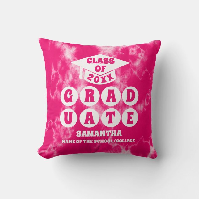Roze Tie Dye Afstuderen Kussen (Voorkant)