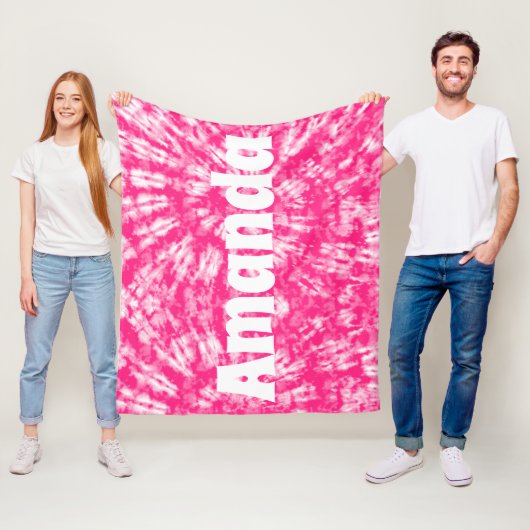 Roze Tie Dye Gepersonaliseerde naam Fleece Deken (In situ)