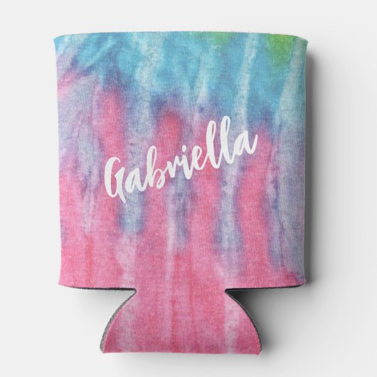Roze Tie Dye Modern Boho Hippy Personalized Blikjeskoeler (Achterkant)