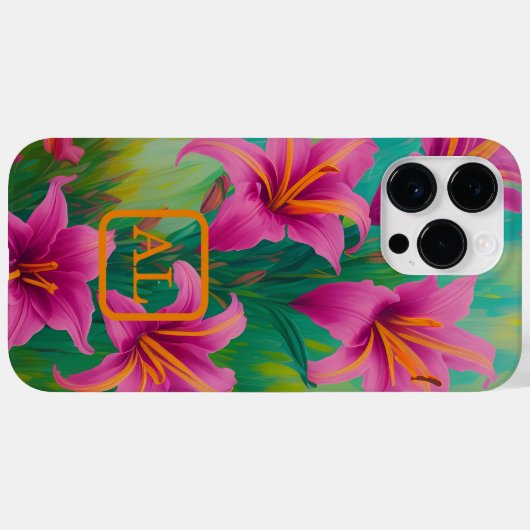 roze tijgellenolie Monogrammen Case-Mate iPhone Case (Achterkant (horizontaal))