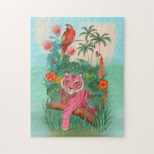Roze Tijger en Papegaai Tropisch Oerwoud Legpuzzel