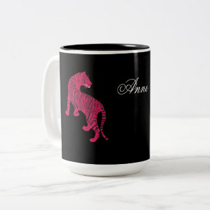 Roze tijger, wilde kat tweekleurige koffiemok