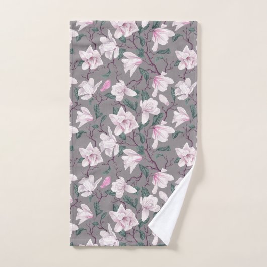 Roze Tinged Magnolias op Taupe Bad Handdoek (Handdoek)