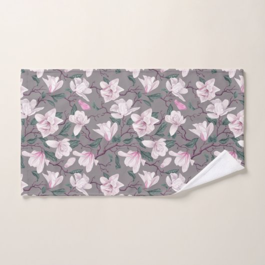 Roze Tinged Magnolias op Taupe Bad Handdoek (Handdoek)