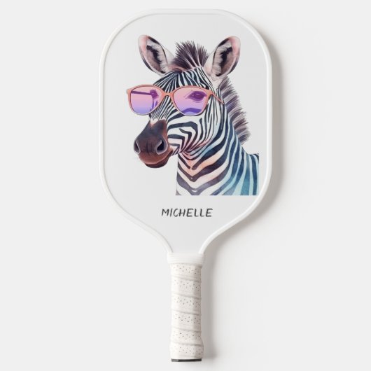 Roze tinten Gekke Zebra Modern Monogram Pickleball Paddle (Voorkant)