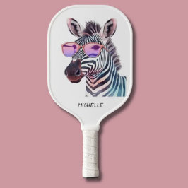 Roze tinten Gekke Zebra Modern Monogram Pickleball Paddle
