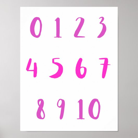 Roze tinten Getallen Zero Ten 0 10 Teacher Kind Ka Poster (Voorkant)