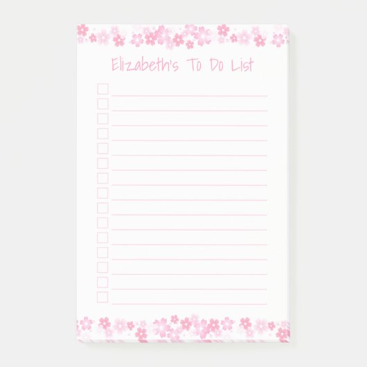 Roze to Do Lijst 4x6 Gepersonaliseerde Post It Not Post-it® Notes (Voorkant)