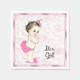 Roze Toile Baby shower Servetten