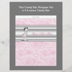 Roze Toile Baby Shower Snoep Bar Verpakking Flyer