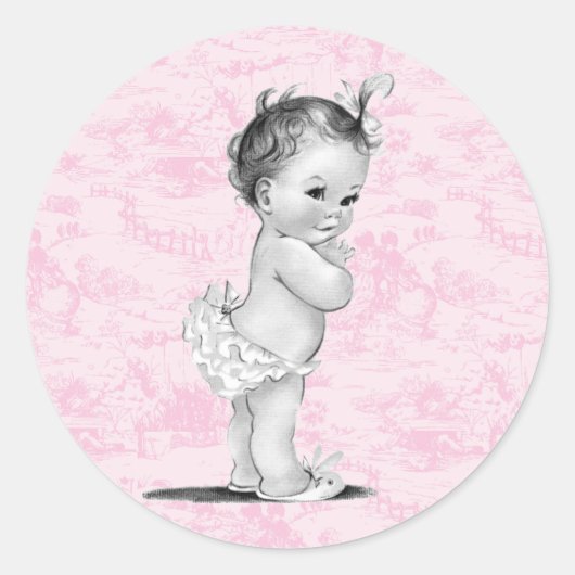  Roze Toile Baby shower Stickers (Voorkant)