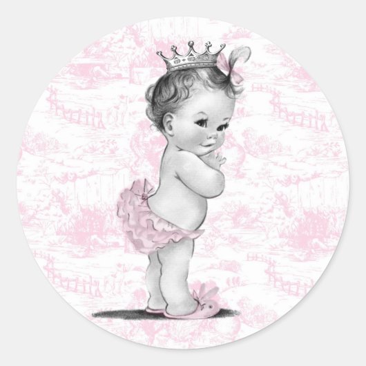 Roze Toile Baby shower Stickers (Voorkant)