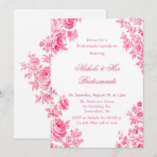 Roze Toile Bloem Bruidsmeisjes Luncheon Kaart