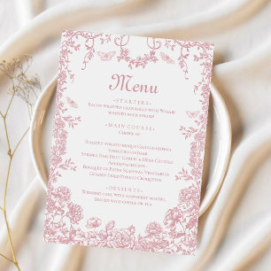 Roze Toile Bloemen Chinoiserie Trouwmenu Menu