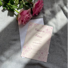 Roze Toile Bloemen Huwelijksuitnodiging Kaart