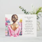 Roze Toile Brunch Bruidsfeest Kaart (Staand voorkant)