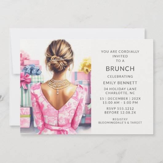 Roze Toile Brunch Vrijgezellenfeest Kaart (Voorkant)