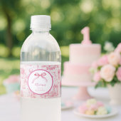 Roze Toile Coquette Bow 1st Verjaardag Meisje Waterfles Etiket