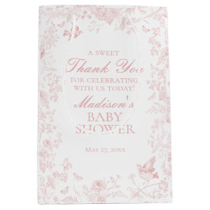Roze Toile De Jouy Baby shower Favors Medium Cadeauzakje