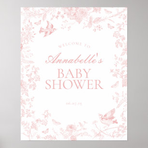 Roze Toile de Jouy Baby shower Welkomstbord Poster