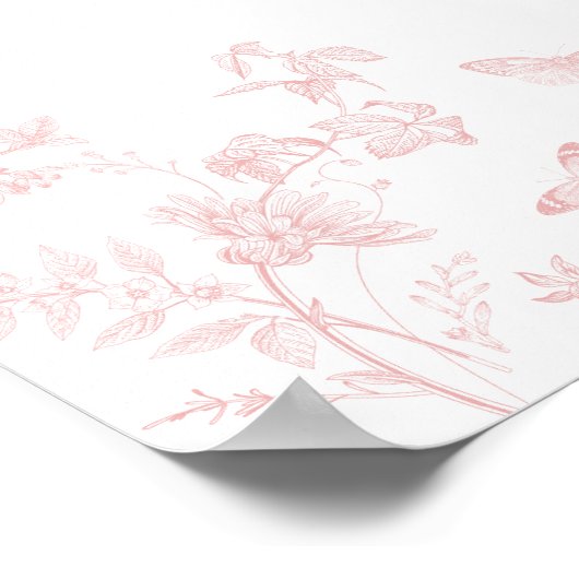 Roze Toile de Jouy Bloemdoop Welkomstbord Poster (Hoek)