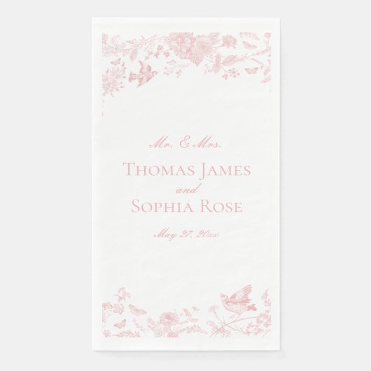 Roze Toile De Jouy  Bloemen Huwelijk Servet (Voorkant)