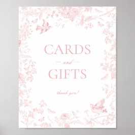 Roze Toile De Jouy Bloemen Kaarten en Geschenken T Poster