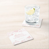 Roze Toile de Jouy  Bloemen Verjaardag Vierkante Kartonnen Onderzetter (Insitu)