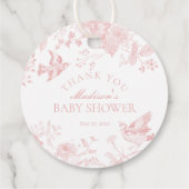 Roze Toile de Jouy Floral Baby shower gunst Bedankjes Labels (Achterkant)