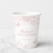 Roze Toile De Jouy Floral Baby shower Papieren Bekers (Achterkant)