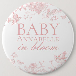 Roze Toile De Jouy Floral Baby shower Ronde Button 6,0 Cm