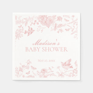 Roze Toile De Jouy  Floral Baby shower Servet