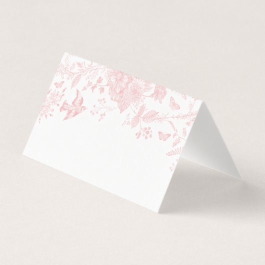 Roze Toile de Jouy Floral Place Card Tafeldecor Kaart (Voorkant)