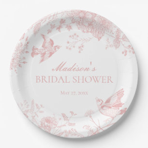 Roze Toile De Jouy  Floral Vrijgezellenfeest Papieren Bordje