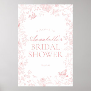 Roze toile de jouy floral vrijgezellenfeest welkom poster