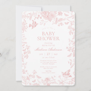Roze Toile de Jouy Franse Bloemen Baby shower Kaart