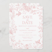 Roze Toile De Jouy Franse Bloemen Save the Date Kaart (Voorkant / Achterkant)
