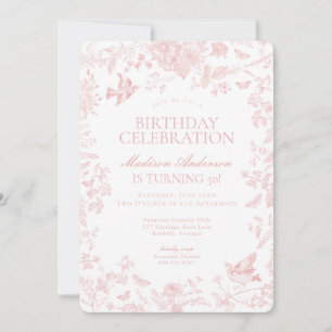 Roze Toile de Jouy Franse Bloemen Verjaardagsfeest Kaart