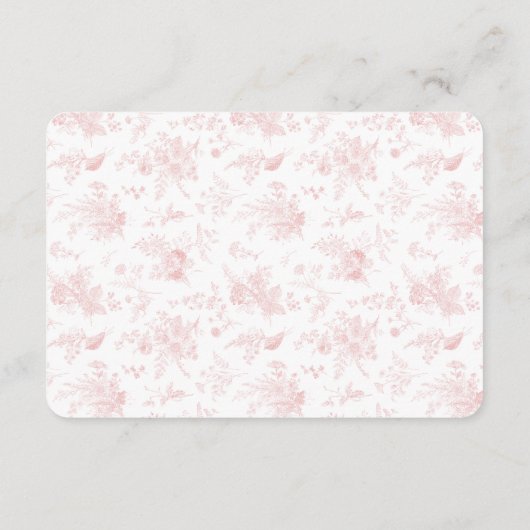 Roze Toile de Jouy Luier Raffle Uitnodiging Insert Informatiekaartje (Achterkant)
