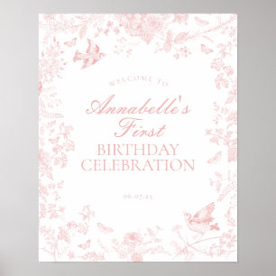 Roze Toile de Jouy Verjaardag Welkom Teken Poster
