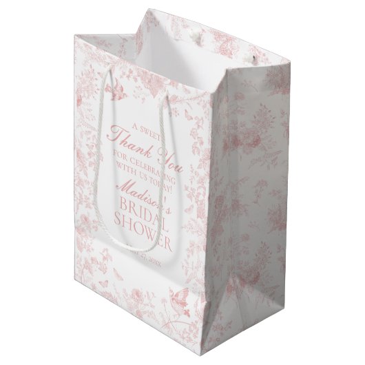 Roze Toile De Jouy Vrijgezellenfeest Favors Medium Cadeauzakje (Voorkant Gekanteld)