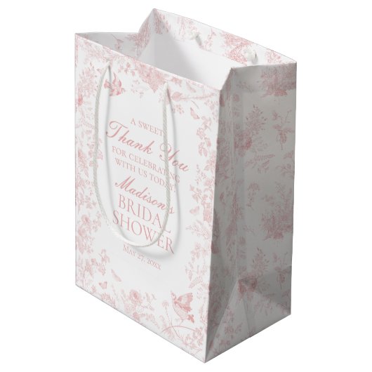 Roze Toile De Jouy Vrijgezellenfeest Favors Medium Cadeauzakje (Achterkant Gekanteld)