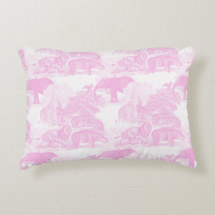 Roze Toile Dieren Chinoiserie Baby Boy Nursery Accent Kussen