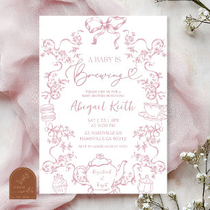 Roze toile Een baby is aan het brouwen theepartij Kaart