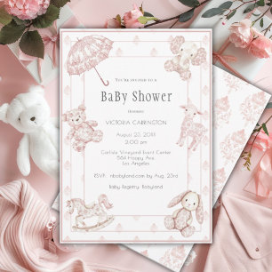 Roze Toile Elegant Meisje Baby shower Kaart