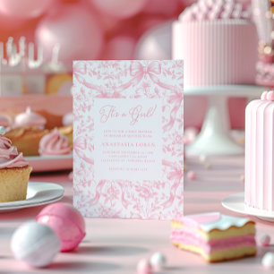 Roze Toile en Bows Baby shower Uitnodiging
