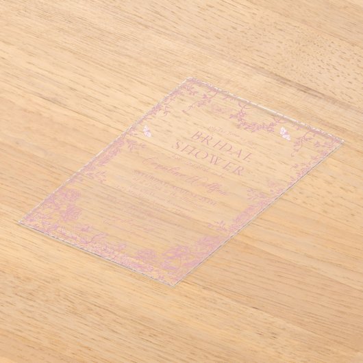 Roze Toile Floral Chinoiserie Vrijgezellenfeest Acryl Uitnodigingen (Laagn)